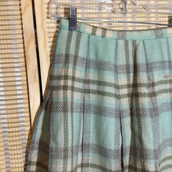Vintage Garland 1970s? Blue Gray Plaid Box Pleated Wool Circle Skirt Small - Picture 2 of 16